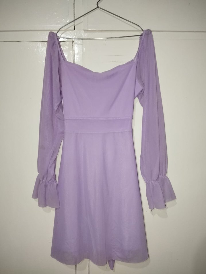 Uzun Kollu Mor Elbise - Görsel 2