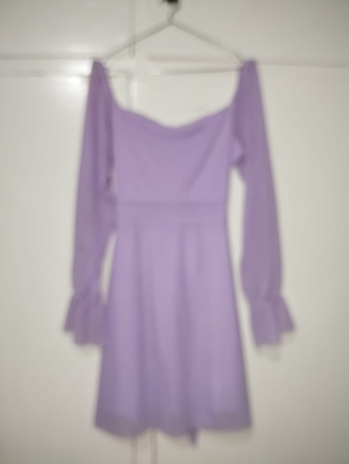 Uzun Kollu Mor Elbise - Görsel 3