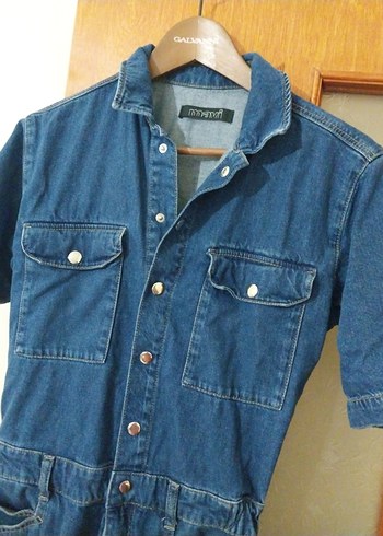 Kadın Lacivert Kısa Kollu Denim Tulum - Görsel 2