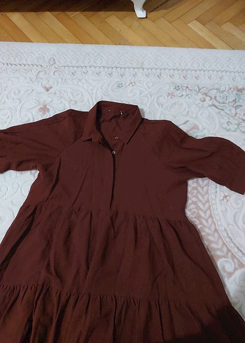 Zara Kahverengi Bohem Uzun Keten Elbise