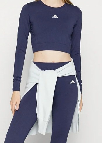 adidas 0 Lacivert Uzun Kollu Crop Üst - Görsel 3