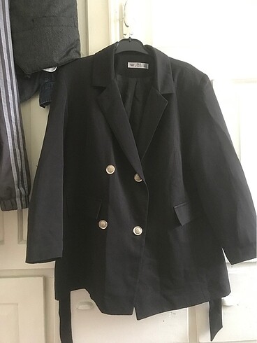 Beli kuşaklı siyah blazer ceker oversize