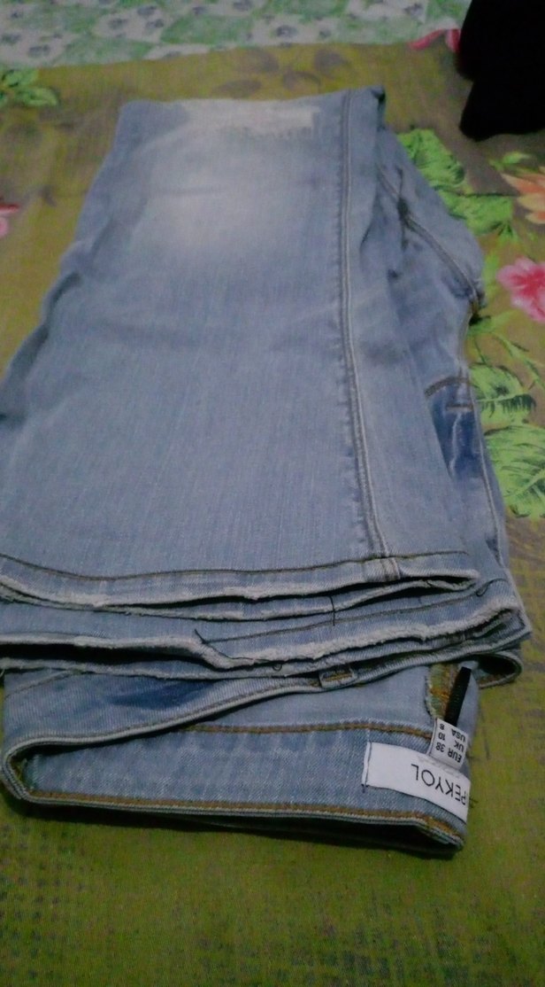 Düğmeli Gri Midi Kadın Kot Pantolon - Görsel 3