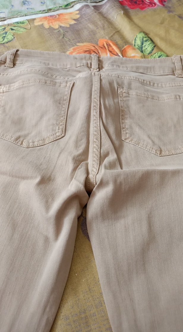 Bej Düğmeli Kadın Pamuk Kumaş Pantolon - Görsel 3