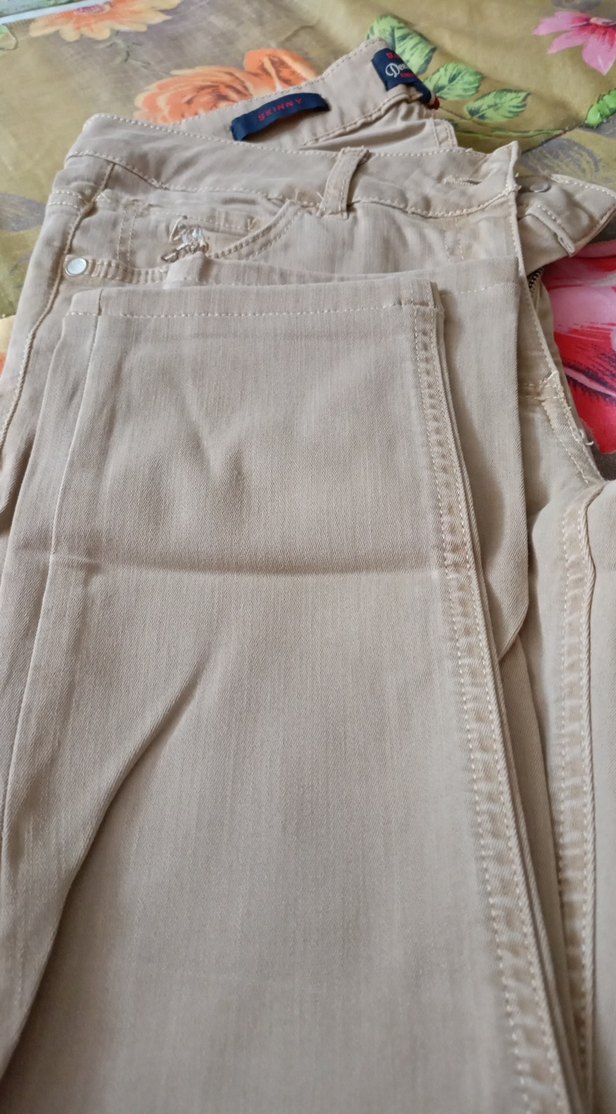 Bej Düğmeli Kadın Pamuk Kumaş Pantolon - Görsel 4