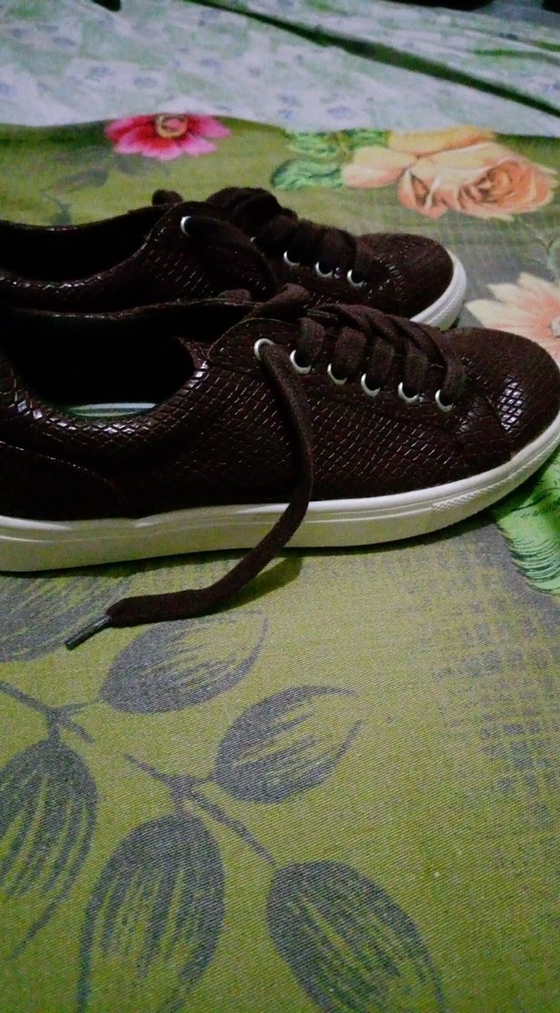 Deri Görünümlü bordo Kadın Sneaker - Görsel 2