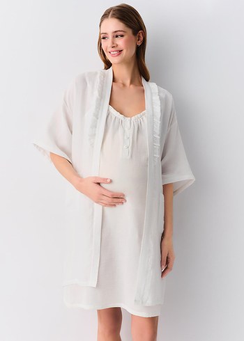 Beyaz Hamile ve Emzirme Gecelik, Kısa Kollu - Görsel 2