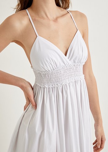 xl Beden Beyaz Mini İp Askılı Pamuklu Elbise