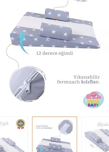 Mavi Yıldız Desenli Çocuk Uyku Minderi reflü yatağı - Görsel 2