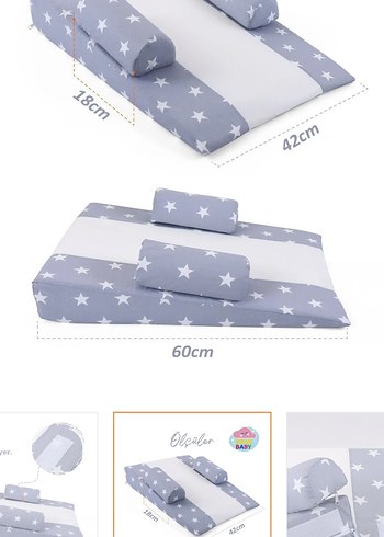 Mavi Yıldız Desenli Çocuk Uyku Minderi reflü yatağı - Görsel 3