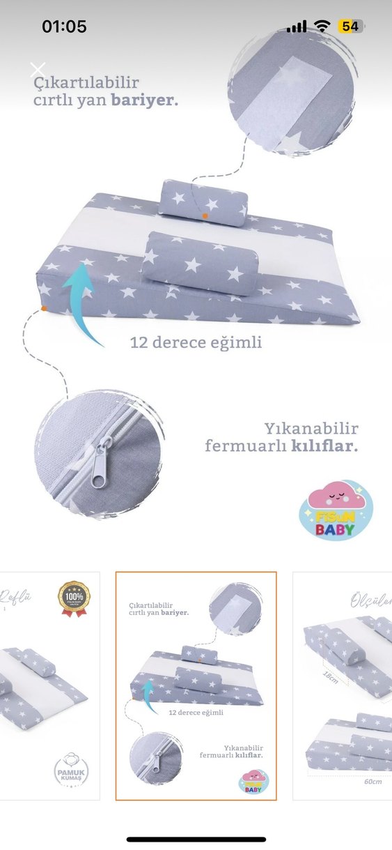 Mavi Yıldız Desenli Çocuk Uyku Minderi reflü yatağı - Görsel 2