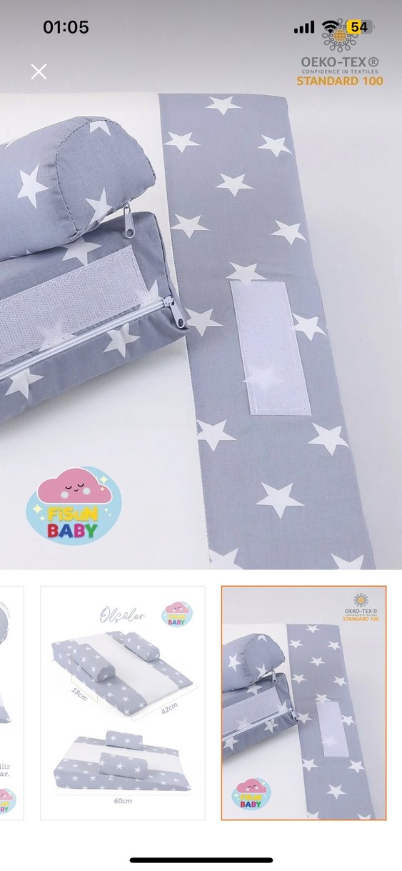 Mavi Yıldız Desenli Çocuk Uyku Minderi reflü yatağı - Görsel 4
