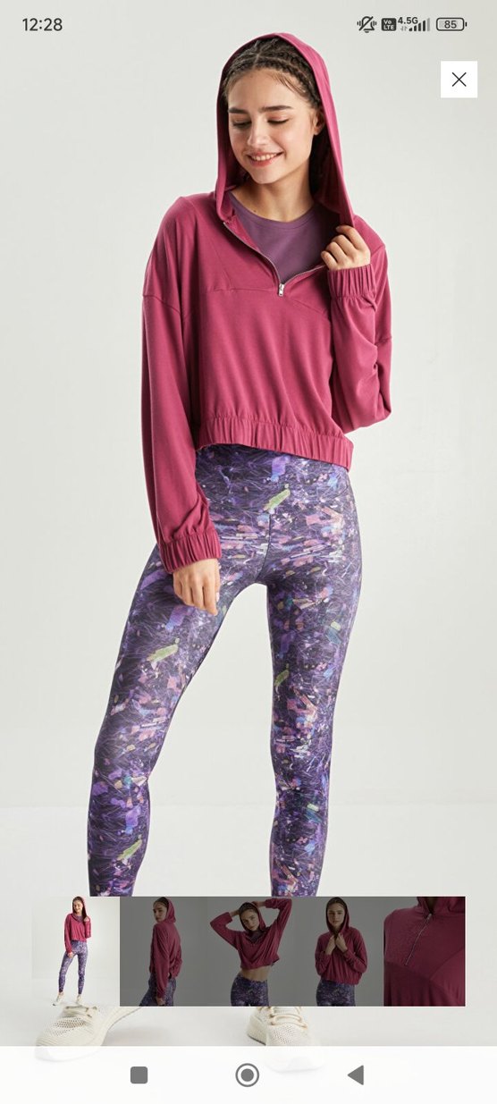 Bordo Yarım Fermuarlı Kapüşonlu Sweatshirt - Görsel 2