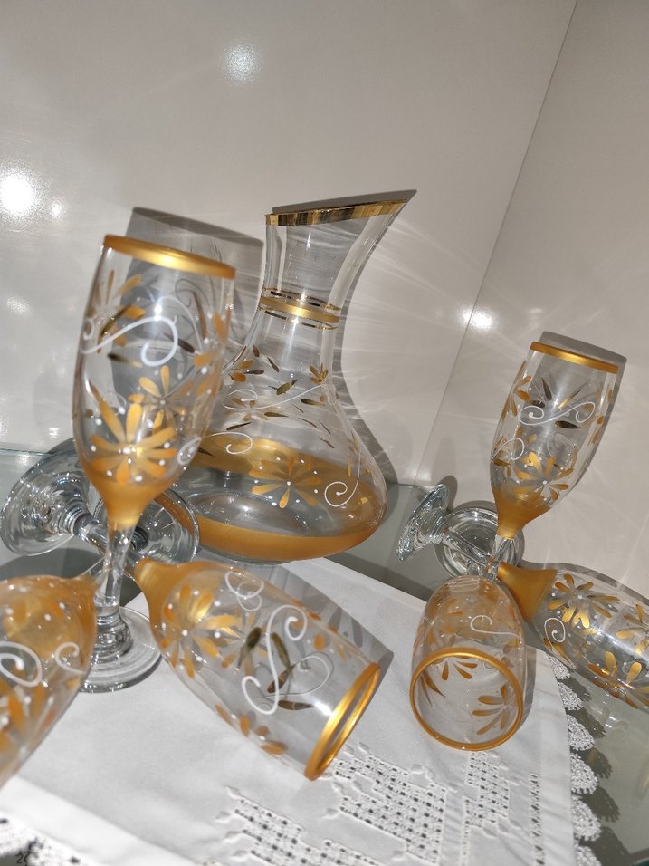 Altın Detaylı İnce Cam Sürahi ve Kadehler çeyizlik - Görsel 4