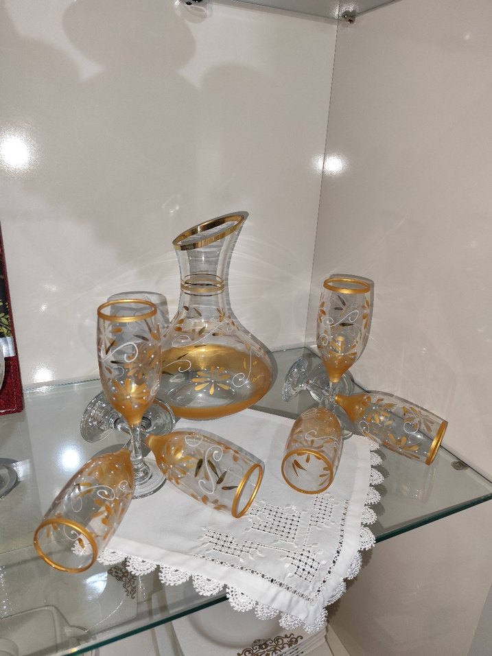 Altın Detaylı İnce Cam Sürahi ve Kadehler çeyizlik - Görsel 2