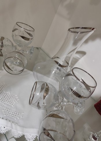 Gri Çizgili Şeffaf Cam Sürahi ve Bardak Seti çeyizlik - Görsel 3