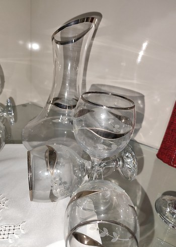 Gri Çizgili Şeffaf Cam Sürahi ve Bardak Seti çeyizlik - Görsel 2