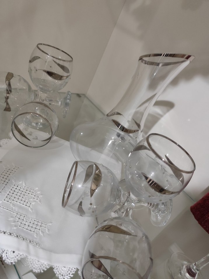 Gri Çizgili Şeffaf Cam Sürahi ve Bardak Seti çeyizlik - Görsel 3