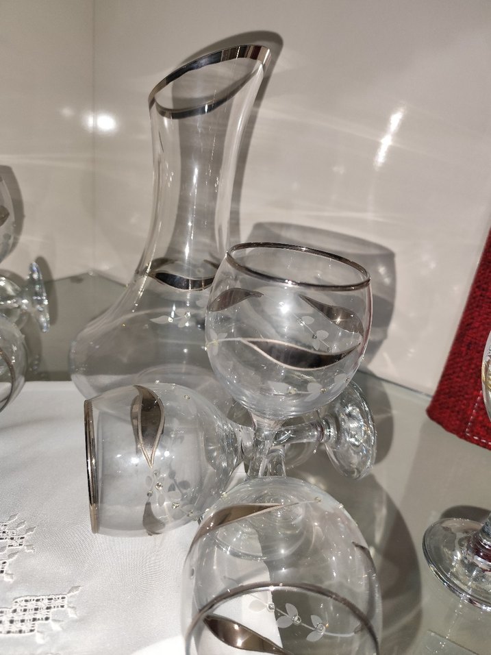 Gri Çizgili Şeffaf Cam Sürahi ve Bardak Seti çeyizlik - Görsel 2