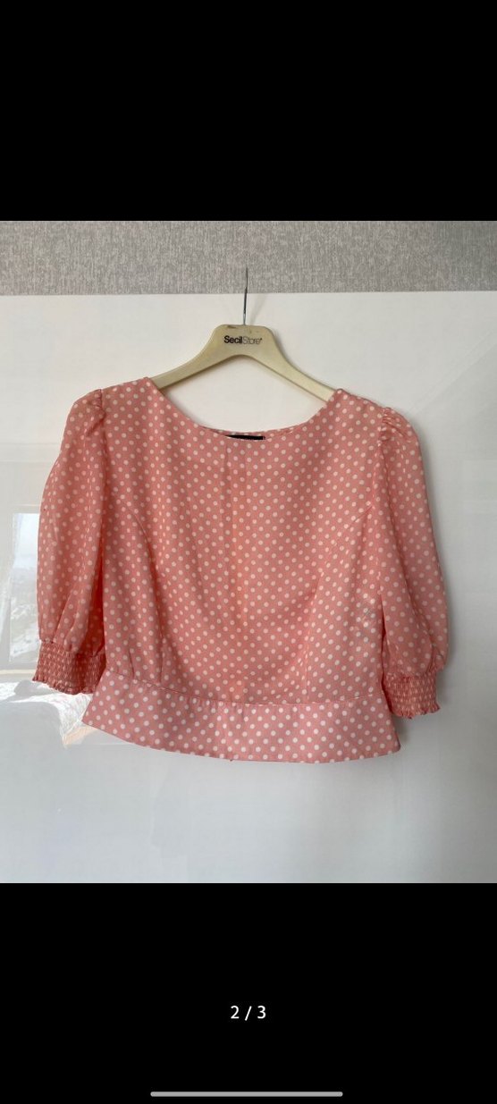 Puantiyeli Pembe Kısa Kollu Bluz - Görsel 3