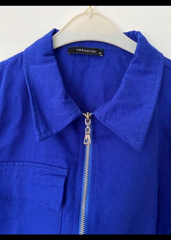 Mavi Kısa Kot Gömlek Fermuarlı - Görsel 3