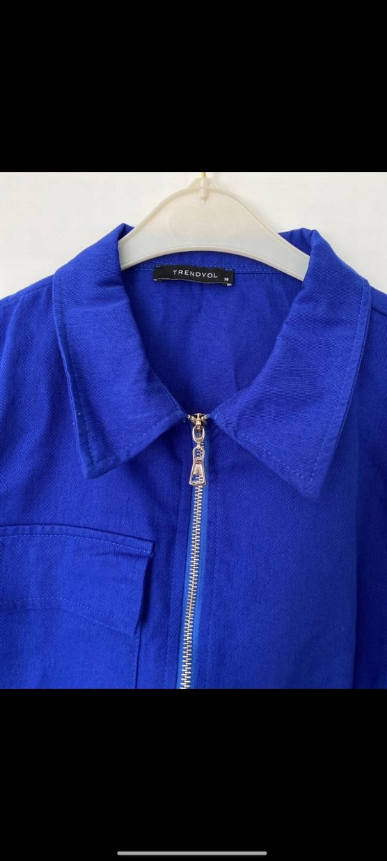 Mavi Kısa Kot Gömlek Fermuarlı - Görsel 3