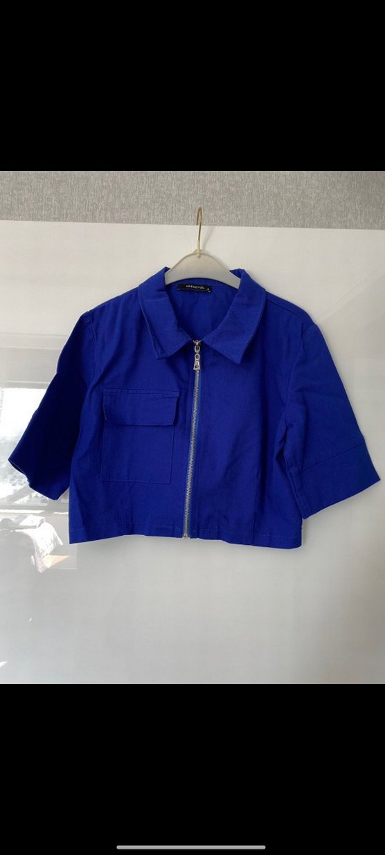 Mavi Kısa Kot Gömlek Fermuarlı - Görsel 2