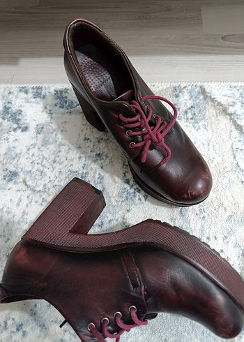Bordo Deri Platform Topuklu Kadın Oxford Ayakkabı - Görsel 2