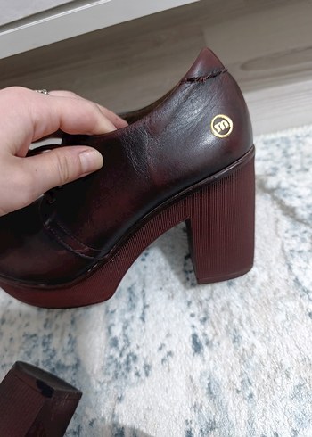 Bordo Deri Platform Topuklu Kadın Oxford Ayakkabı - Görsel 4