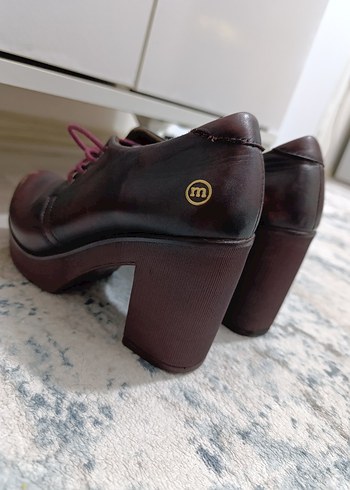 Bordo Deri Platform Topuklu Kadın Oxford Ayakkabı - Görsel 3