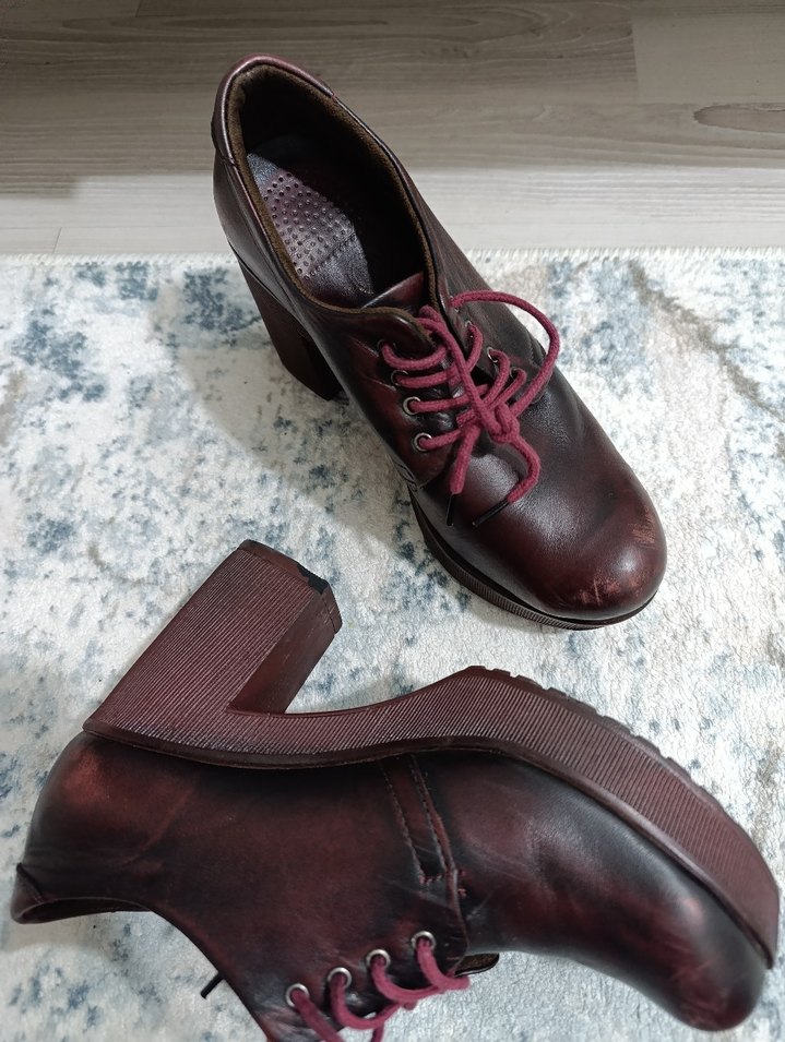 Bordo Deri Platform Topuklu Kadın Oxford Ayakkabı - Görsel 2