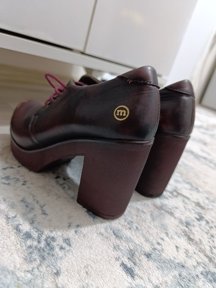 Bordo Deri Platform Topuklu Kadın Oxford Ayakkabı - Görsel 3