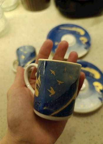 Mavi Tüy ve Kuş Desenli Fincan Takımı - Görsel 3