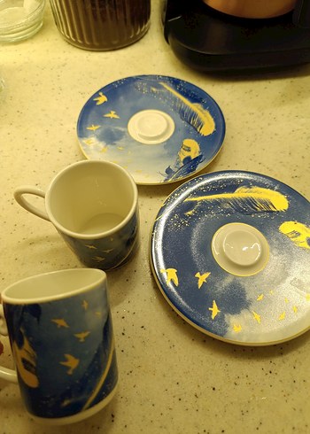 Mavi Tüy ve Kuş Desenli Fincan Takımı - Görsel 2