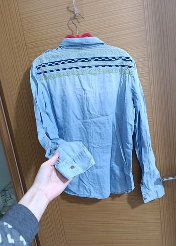 Nakışlı Gri Denim Kadın Gömlek - Görsel 4