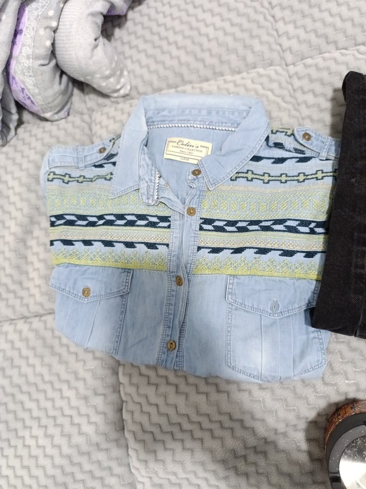 Nakışlı Gri Denim Kadın Gömlek - Görsel 2