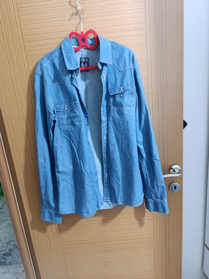 Düğmeli Gri Mavi Kadın Denim Ceket - Görsel 4