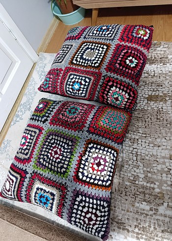 Renkli Desenli Örgü minder 1 adet fiyatıdır - Görsel 3