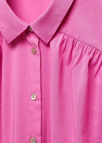 Pembe Kolsuz V Yaka Keten Kadın Gömlek - Görsel 3