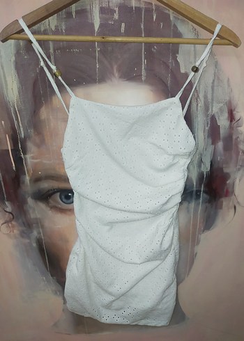 Dantel Detaylı Beyaz Mini Halter Elbise - Görsel 3