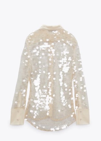 İşlemeli Şeffaf V Yaka Kadın Gömlek - Görsel 3