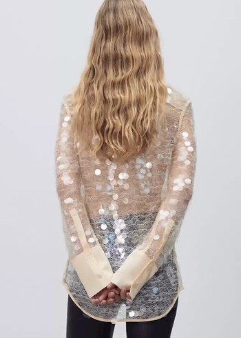 İşlemeli Şeffaf V Yaka Kadın Gömlek - Görsel 6