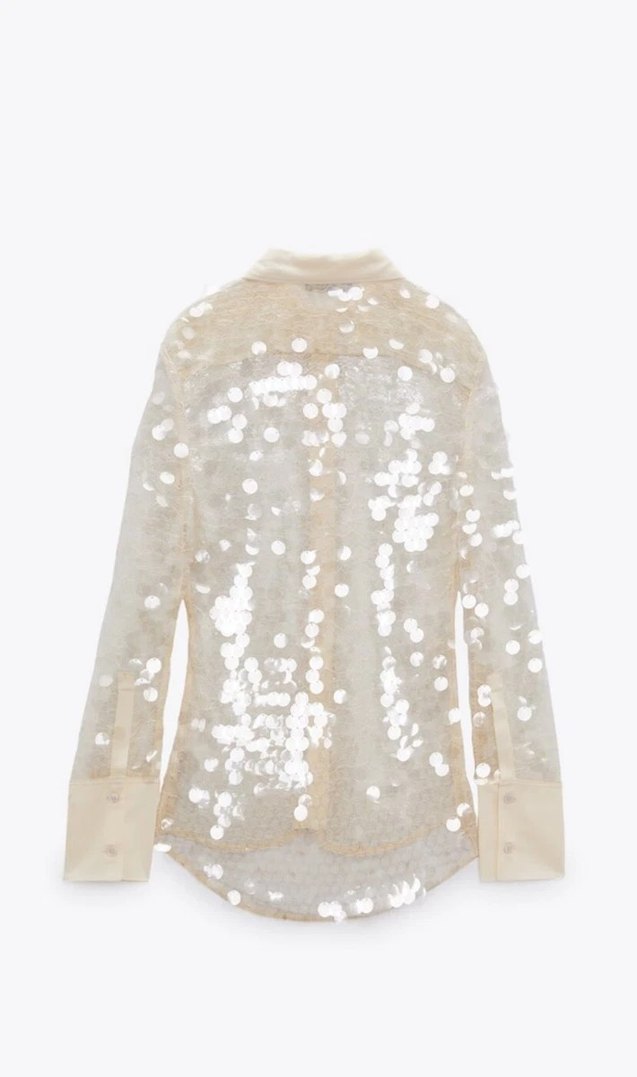 İşlemeli Şeffaf V Yaka Kadın Gömlek - Görsel 3