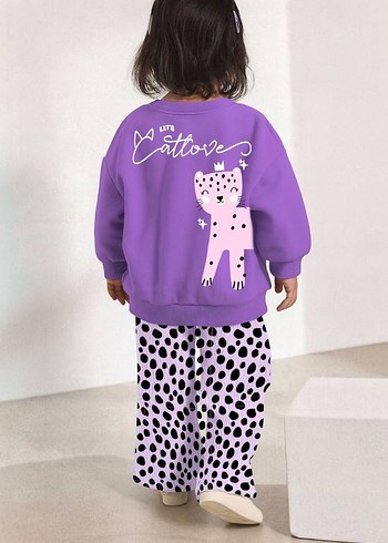 Diğer Mor Leopar Desenli Kız çocuk Eşofman Takımı