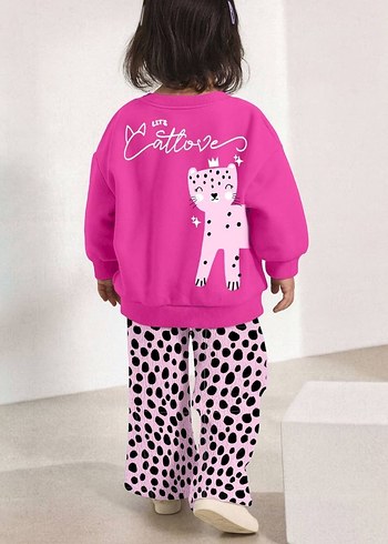 Diğer Kız Çocuk Leopar Desenli Pembe Eşofman Takımı
