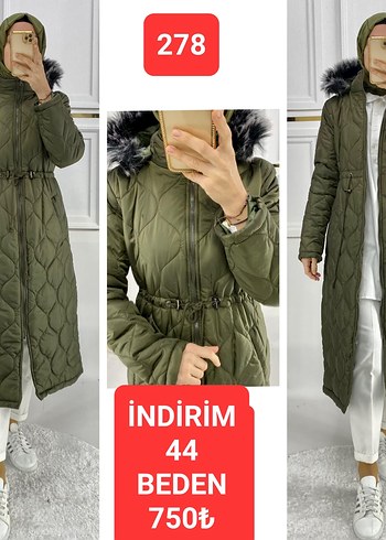 Kadın Kapüşonlu uzun haki mont