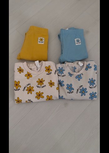 Uzun Kollu Çiçek Desenli Bebek Kız Takımı