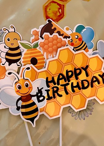 Sarı Arı Temalı Doğum Günü Masa Örtüsü, Banner ve Pasta süsleri - Görsel 3