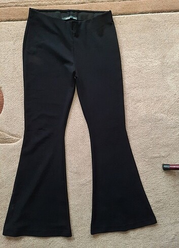 Addax Siyah likrali kumaş pantolon, İspanyol paça 