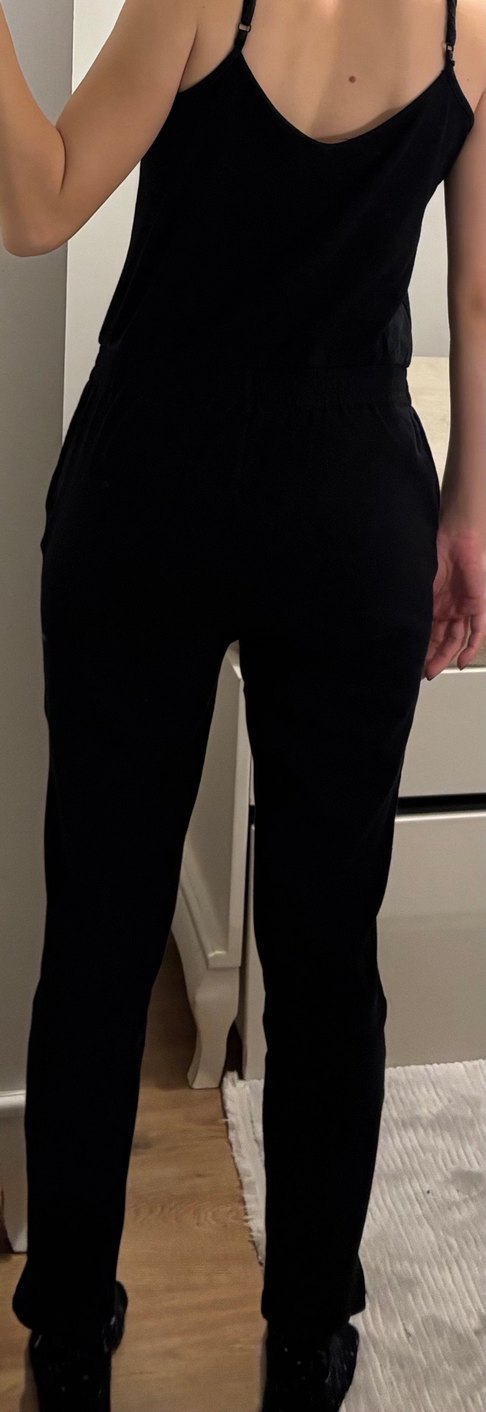 Siyah Süet V Yakalı Kadın Tulum - Görsel 3